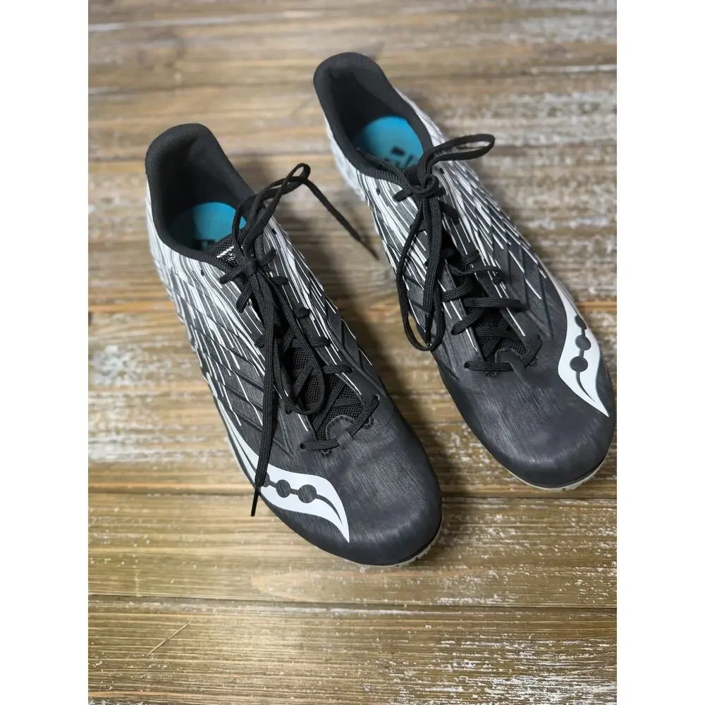 Saucony Track Spikes Men’s 9.5 Black White Sprint‎ Racing Athletic Shoes